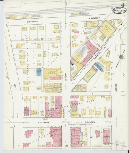 Sanborn Fire Insurance Map from Napoleon, Henry County, Ohio (1916), Sheet #0004 - Historic Sanborn Fire Insurance Map Print, vintage old map wall art, antique decor, genealogy gift, Ohio Ohio map