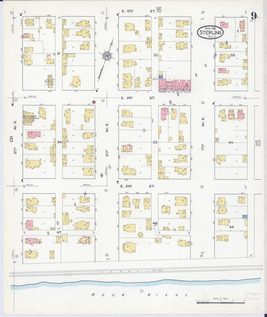 Sanborn Fire Insurance Map from Sterling, Whiteside County, Illinois (1916), Sheet #0009 - Historic Sanborn Fire Insurance Map Print, vintage old map wall art, antique decor, genealogy gift, Illinois Illinois map