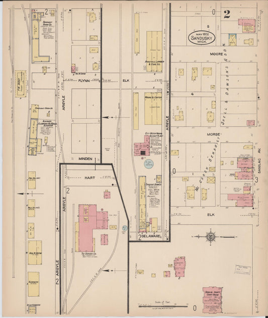 Sanborn Fire Insurance Map from Sandusky, Sanilac County, Michigan (1922), Sheet #0002 - Historic Sanborn Fire Insurance Map Print, vintage old map wall art, antique decor, genealogy gift, Michigan Michigan map
