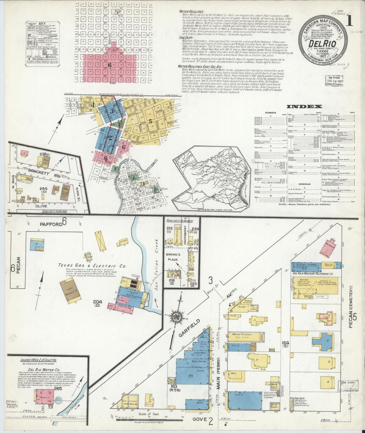 Sanborn Fire Insurance Map from Del Rio, Val Verde County, Texas (1917), Sheet #0001 - Complete Map Set gallery image, historic Sanborn map, vintage wall art, Texas Texas
