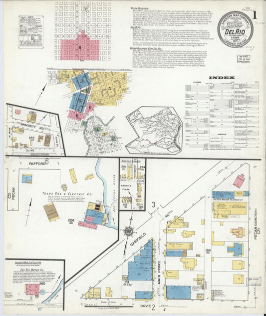 Sanborn Fire Insurance Map from Del Rio, Val Verde County, Texas (1917), Sheet #0001 - Complete Map Set gallery image, historic Sanborn map, vintage wall art, Texas Texas