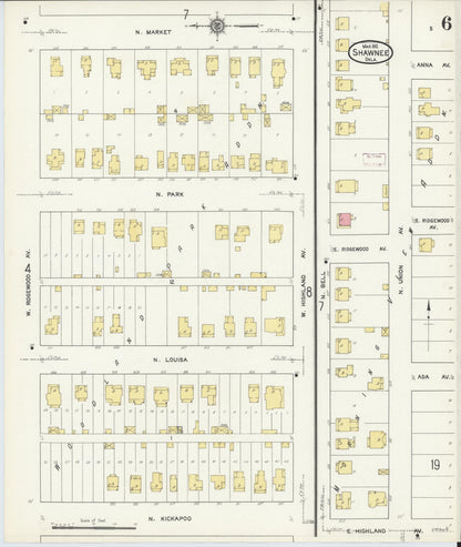 Sanborn Fire Insurance Map from Shawnee, Pottawatomie County, Oklahoma (1912), Sheet #0006 - Complete Map Set gallery image, historic Sanborn map, vintage wall art, Oklahoma Oklahoma