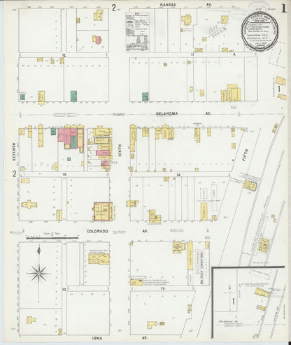 Sanborn Fire Insurance Map from Okarche, Kingfisher and Canadian Counties, Oklahoma (1898), Sheet #0001 - Complete Map Set gallery image, historic Sanborn map, vintage wall art, Oklahoma Oklahoma