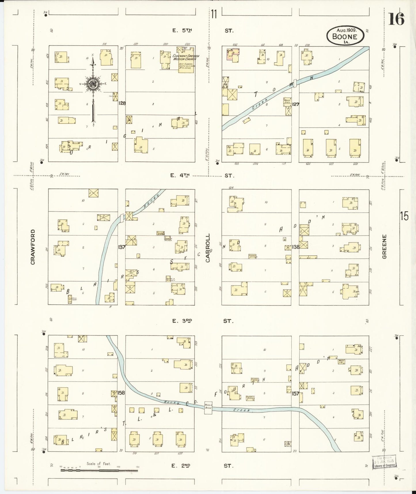 Sanborn Fire Insurance Map from Boone, Boone County, Iowa (1909), Sheet #0016 - Historic Sanborn Fire Insurance Map Print, vintage old map wall art