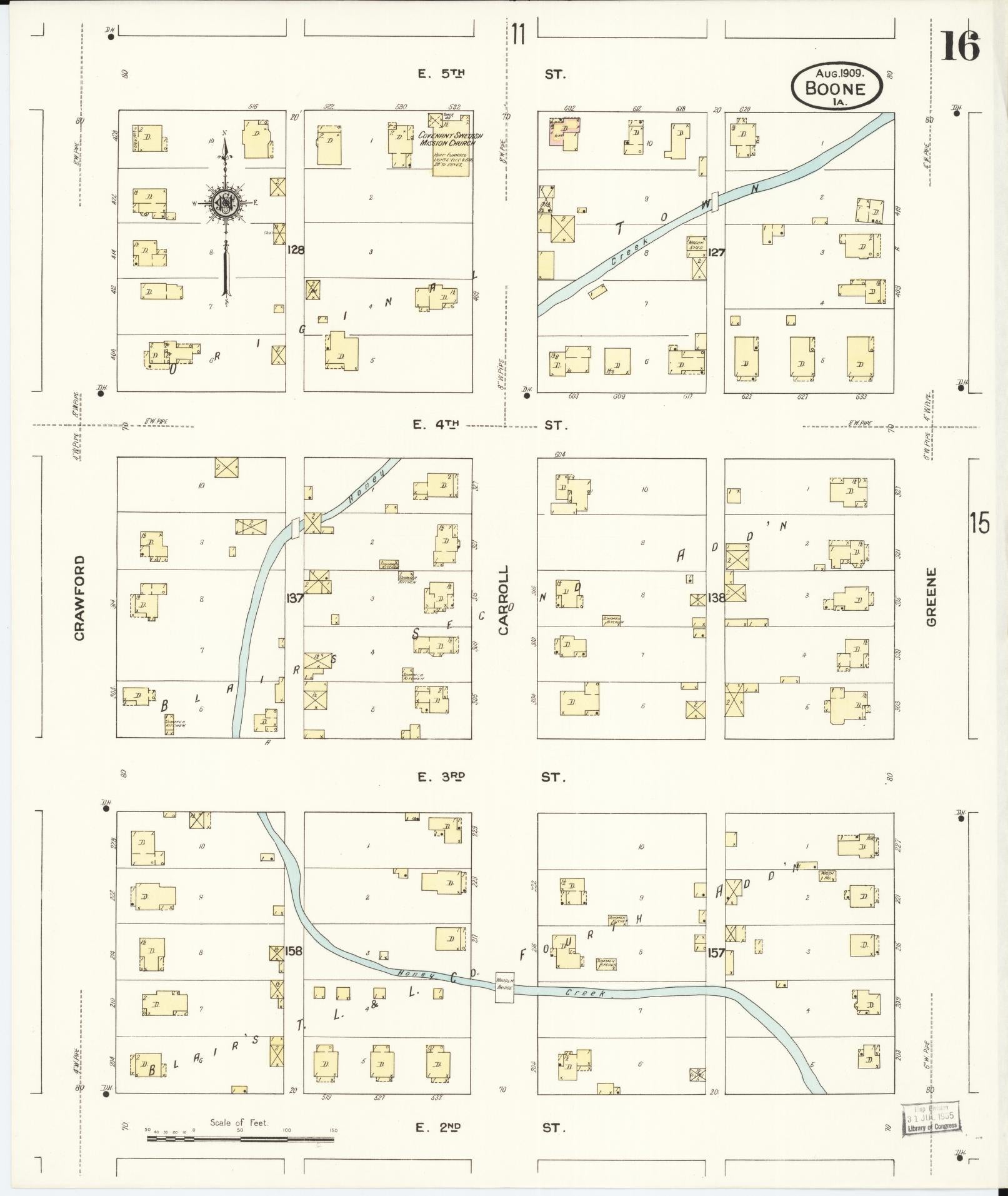 Sanborn Fire Insurance Map from Boone, Boone County, Iowa (1909), Sheet #0016 - Historic Sanborn Fire Insurance Map Print, vintage old map wall art