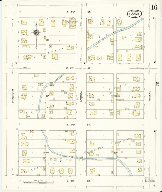 Sanborn Fire Insurance Map from Boone, Boone County, Iowa (1909), Sheet #0016 - Historic Sanborn Fire Insurance Map Print, vintage old map wall art