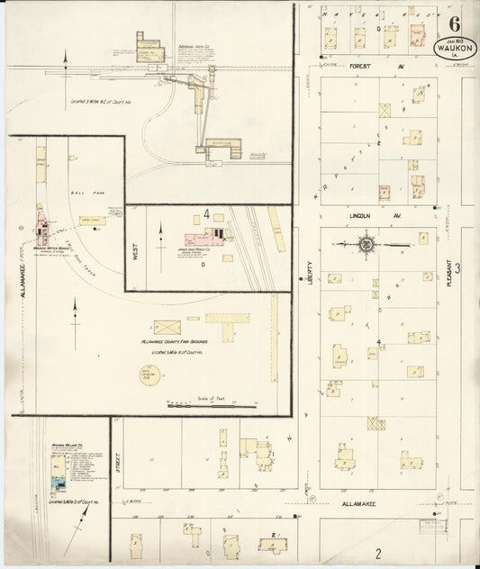 Sanborn Fire Insurance Map from Waukon, Allamakee County, Iowa (1913), Sheet #0006 - Historic Sanborn Fire Insurance Map Print, vintage old map wall art