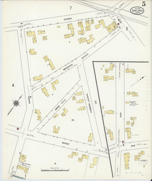 Sanborn Fire Insurance Map from Oakland, Kennebec County, Maine (1911), Sheet #0005 - Historic Sanborn Fire Insurance Map Print, vintage old map wall art, antique decor, genealogy gift, Maine Maine map
