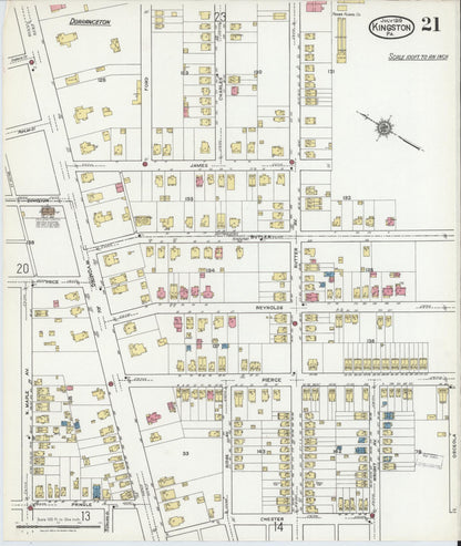 Sanborn Fire Insurance Map from Kingston, Luzerne County, Pennsylvania (1919), Sheet #0021 - Historic Sanborn Fire Insurance Map Print, vintage old map wall art, antique decor, genealogy gift, Pennsylvania Pennsylvania map