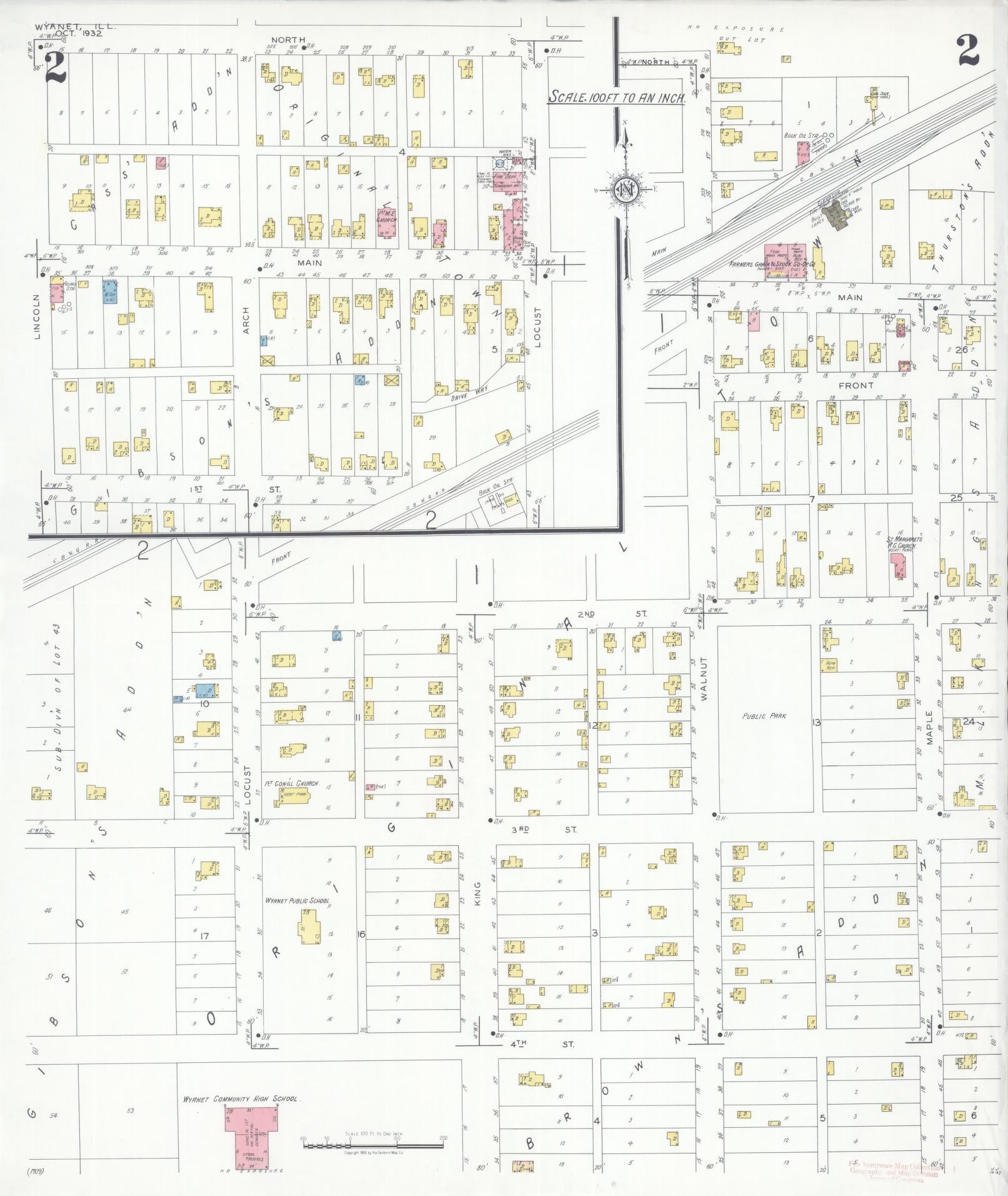 Sanborn Fire Insurance Map from Wyanet, Bureau County, Illinois (1932), Sheet #0002 - Historic Sanborn Fire Insurance Map Print, vintage old map wall art, antique decor, genealogy gift, Illinois Illinois map