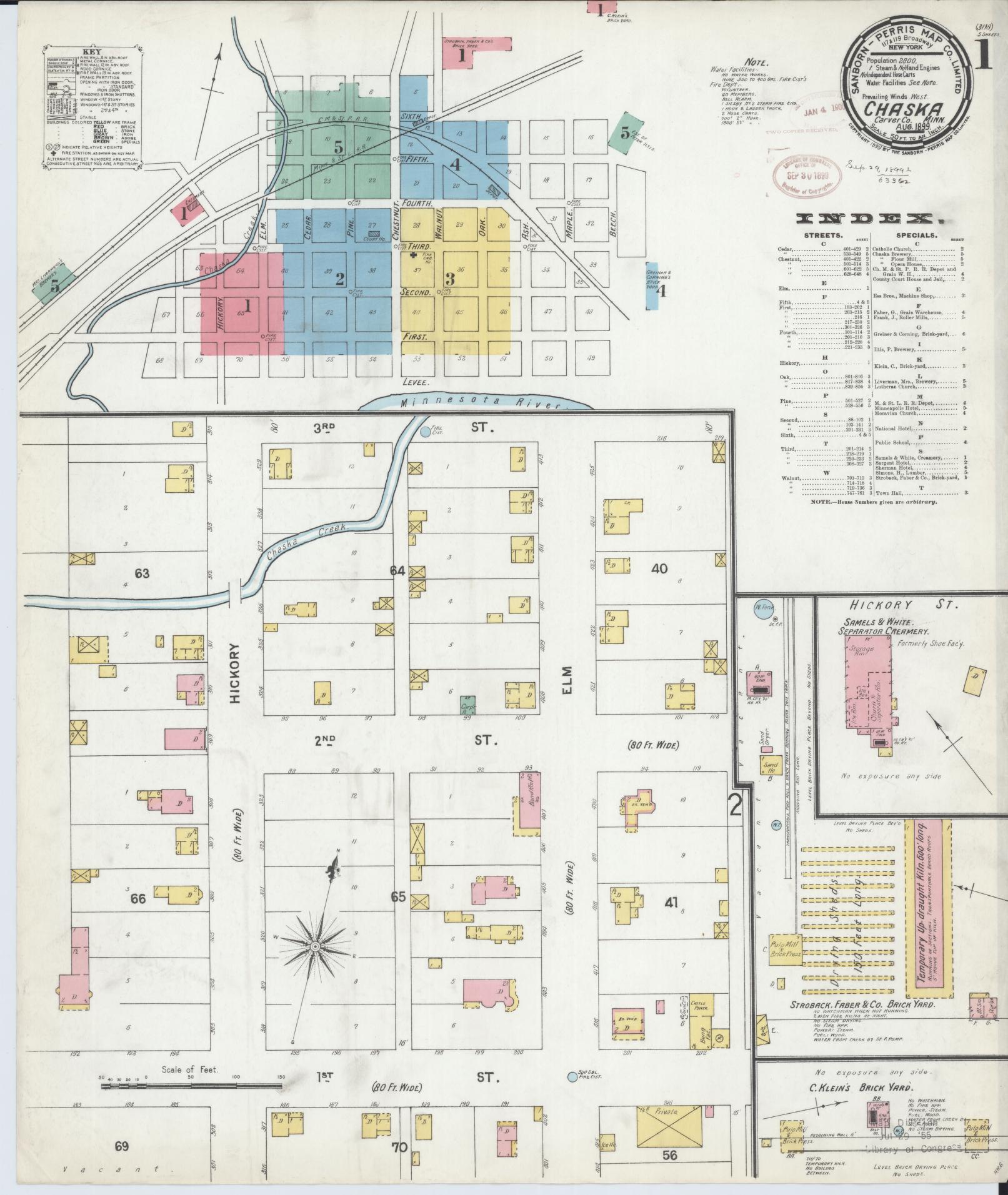 Sanborn Fire Insurance Map from Chaska, Carver County, Minnesota (1899), Sheet #0001 - Historic Sanborn Fire Insurance Map Print, vintage old map wall art, antique decor, genealogy gift, Minnesota Minnesota map