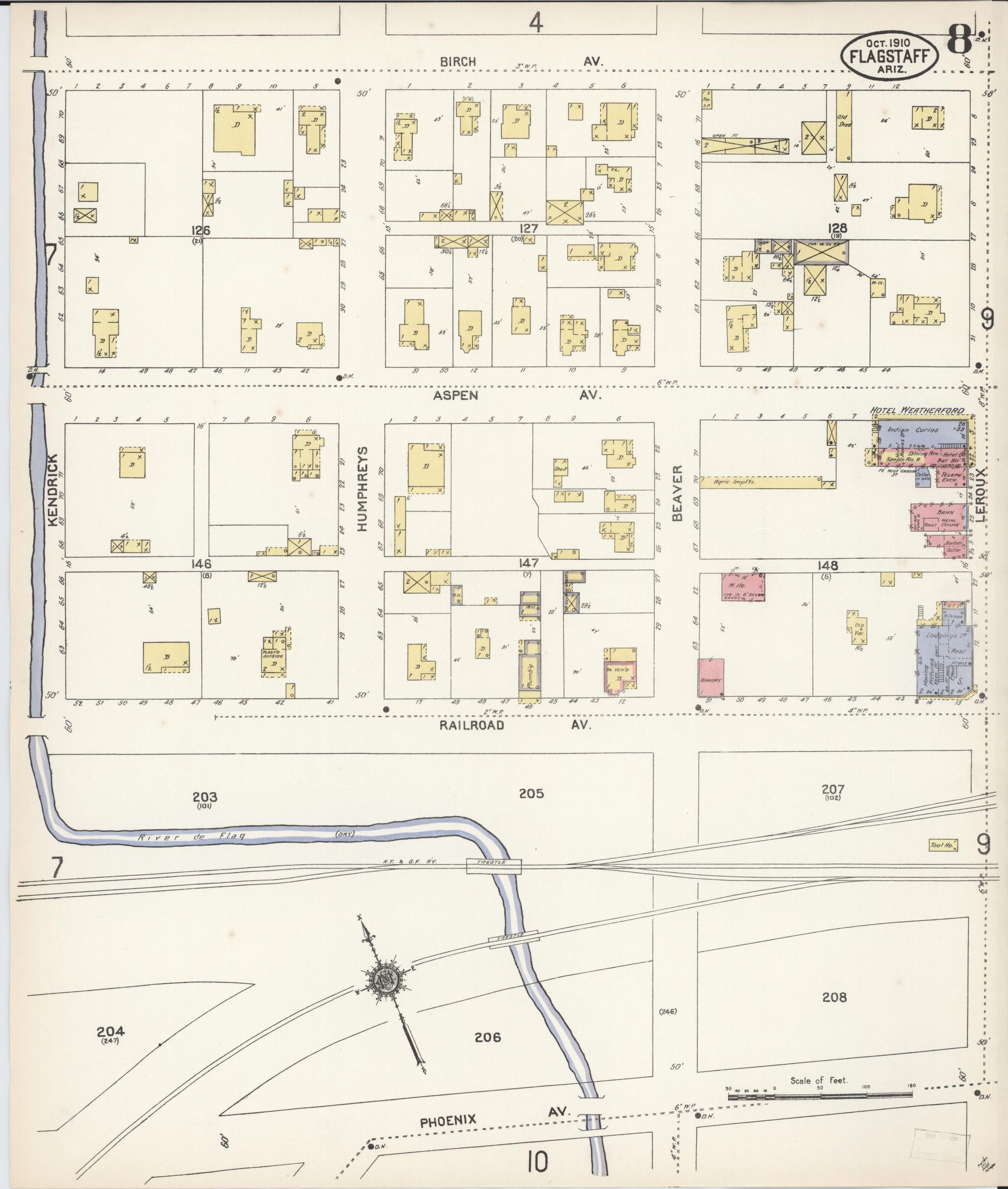 Sanborn Fire Insurance Map from Flagstaff, Coconino County, Arizona (1910), Sheet #0008 - Complete Map Set gallery image, historic Sanborn map, vintage wall art, Arizona Arizona
