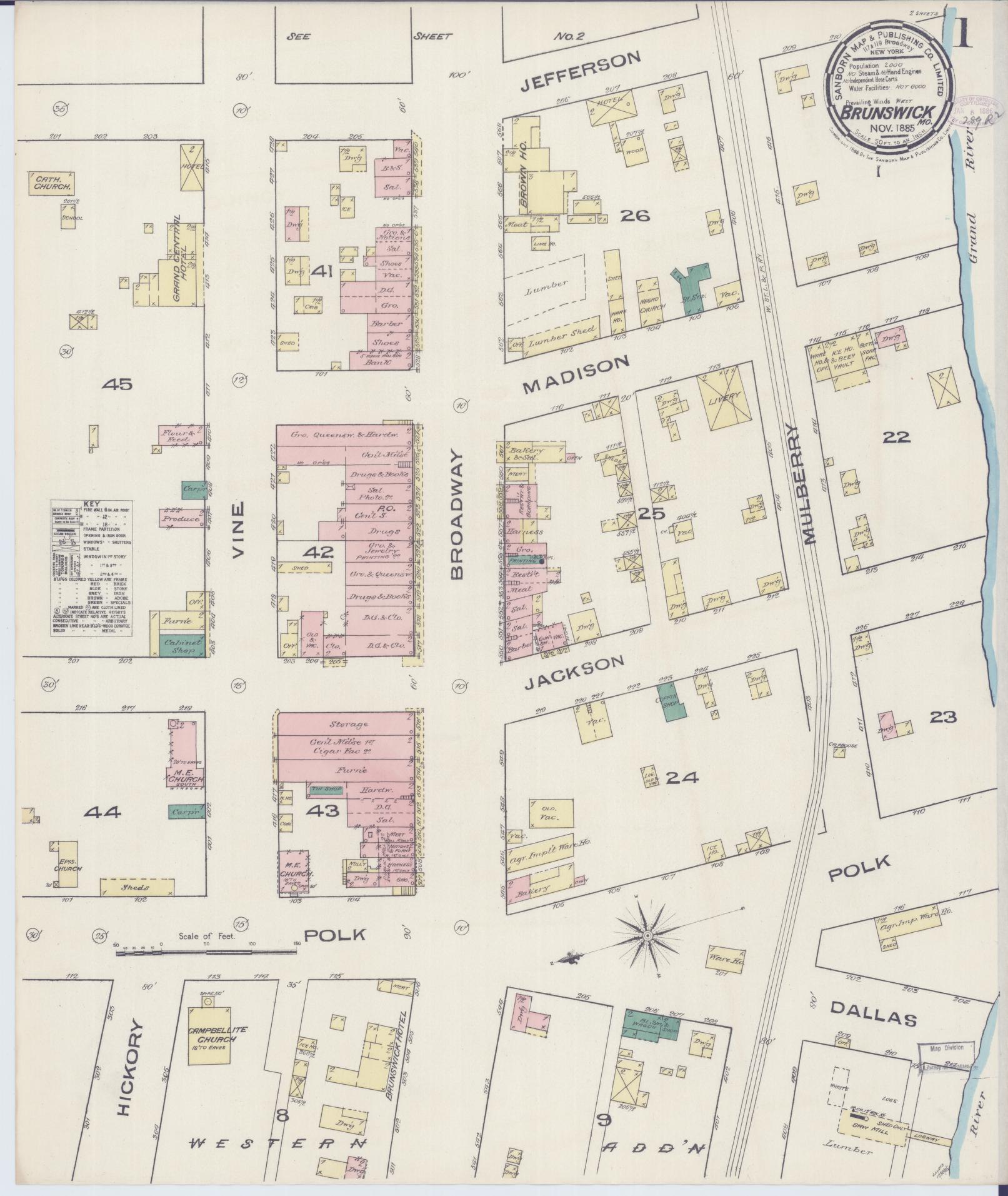 Sanborn Fire Insurance Map from Brunswick, Chariton County, Missouri (1885), Sheet #0001 - Complete Map Set gallery image, historic Sanborn map, vintage wall art, Missouri Missouri