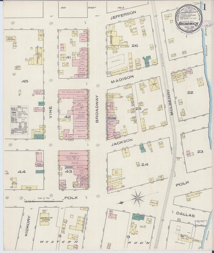 Sanborn Fire Insurance Map from Brunswick, Chariton County, Missouri (1885), Sheet #0001 - Complete Map Set gallery image, historic Sanborn map, vintage wall art, Missouri Missouri