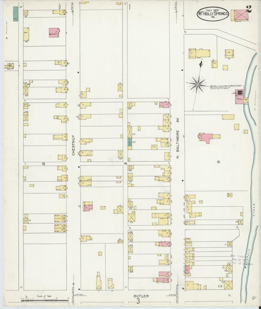 Sanborn Fire Insurance Map from Mount Holly Springs, Cumberland County, Pennsylvania (1907), Sheet #0002 - Historic Sanborn Fire Insurance Map Print, vintage old map wall art, antique decor, genealogy gift, Pennsylvania Pennsylvania map