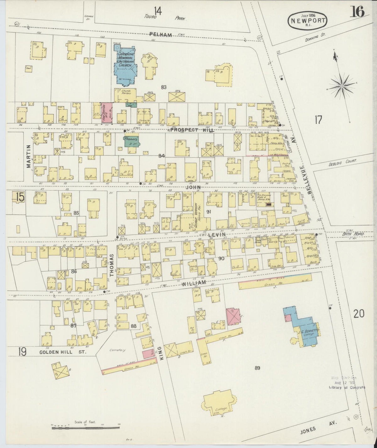 Sanborn Fire Insurance Map from Newport, Newport County, Rhode Island (1896), Sheet #0016 - Complete Map Set gallery image, historic Sanborn map, vintage wall art, Rhode Island Rhode Island