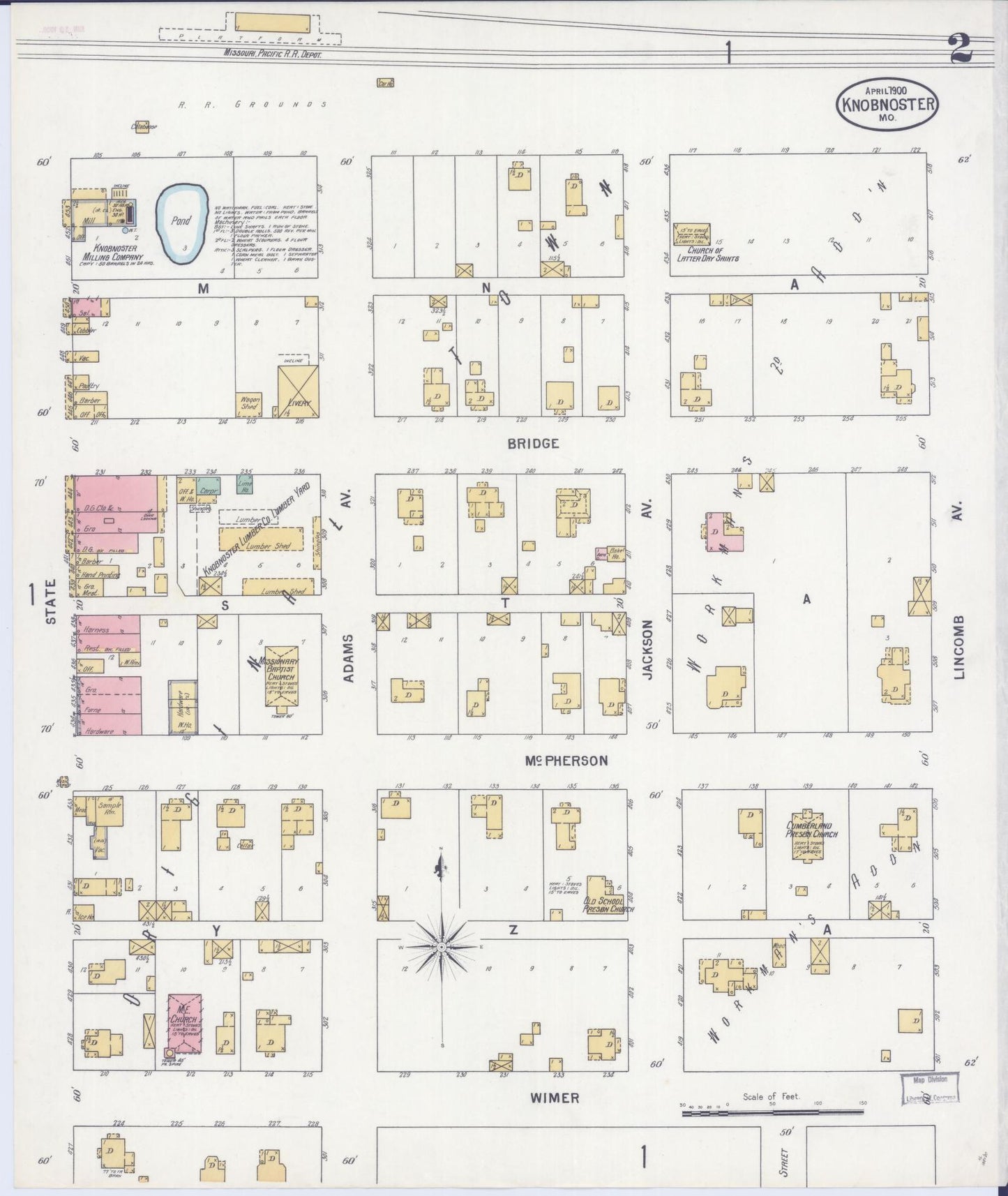Sanborn Fire Insurance Map from Knobnoster, Johnson County, Missouri (1900), Sheet #0002 - Complete Map Set gallery image, historic Sanborn map, vintage wall art, Missouri Missouri