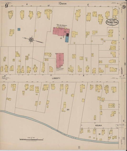 Sanborn Fire Insurance Map from Penn Yan, Yates County, New York (1922), Sheet #0009 - Historic Sanborn Fire Insurance Map Print, vintage old map wall art, antique decor, genealogy gift, New York New York map