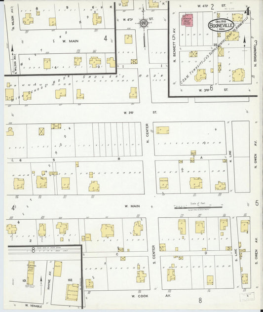 Sanborn Fire Insurance Map from Booneville, Logan County, Arkansas (1918), Sheet #0004 - Historic Sanborn Fire Insurance Map Print, vintage old map wall art, antique decor, genealogy gift, Arkansas Arkansas map