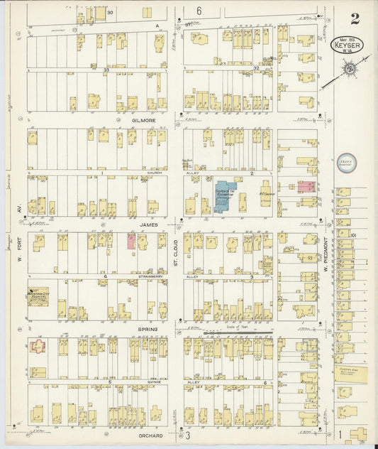 Sanborn Fire Insurance Map from Keyser, Mineral County, West Virginia (1913), Sheet #0002 - Historic Sanborn Fire Insurance Map Print, vintage old map wall art, antique decor, genealogy gift, West Virginia West Virginia map