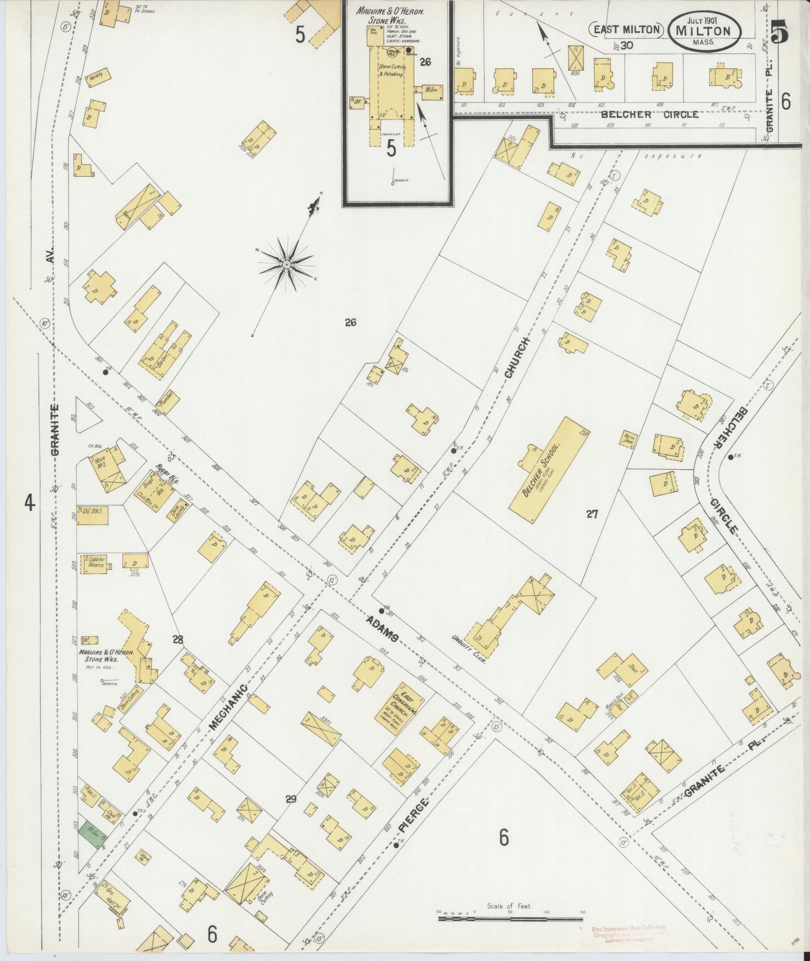 Sanborn Fire Insurance Map from Milton, Norfolk County, Massachusetts (1901), Sheet #0005 - Historic Sanborn Fire Insurance Map Print, vintage old map wall art, antique decor, genealogy gift, Massachusetts Massachusetts map