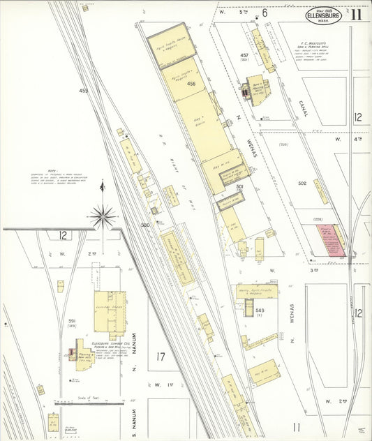 Sanborn Fire Insurance Map from Ellensburg, Kittitas County, Washington (1909), Sheet #0011 - Historic Sanborn Fire Insurance Map Print, vintage old map wall art, antique decor, genealogy gift, Washington Washington map