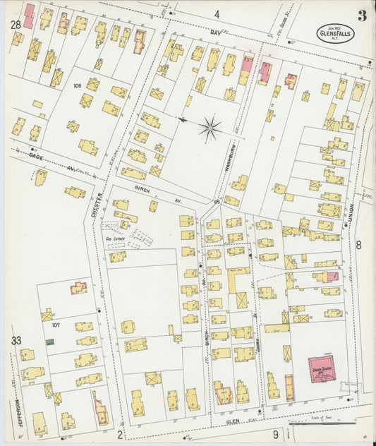 Sanborn Fire Insurance Map from Glens Falls, Warren County, New York (1901), Sheet #0003 - Historic Sanborn Fire Insurance Map Print, vintage old map wall art, antique decor, genealogy gift, New York New York map