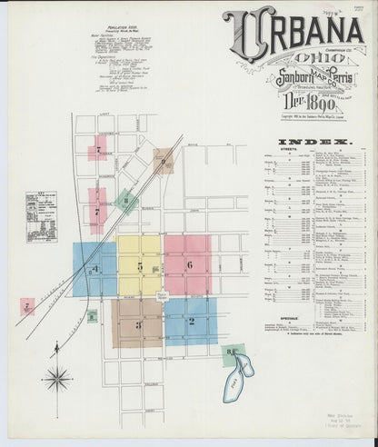 Sanborn Fire Insurance Map from Urbana, Champaign County, Ohio (1890), Sheet #0001 - Complete Map Set gallery image, historic Sanborn map, vintage wall art, Ohio Ohio