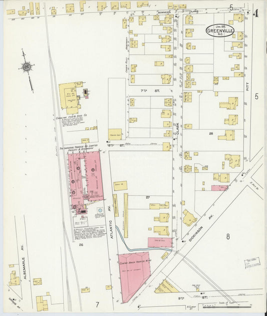 Sanborn Fire Insurance Map from Greenville, Pitt County, North Carolina (1911), Sheet #0004 - Historic Sanborn Fire Insurance Map Print, vintage old map wall art, antique decor, genealogy gift, North Carolina North Carolina map