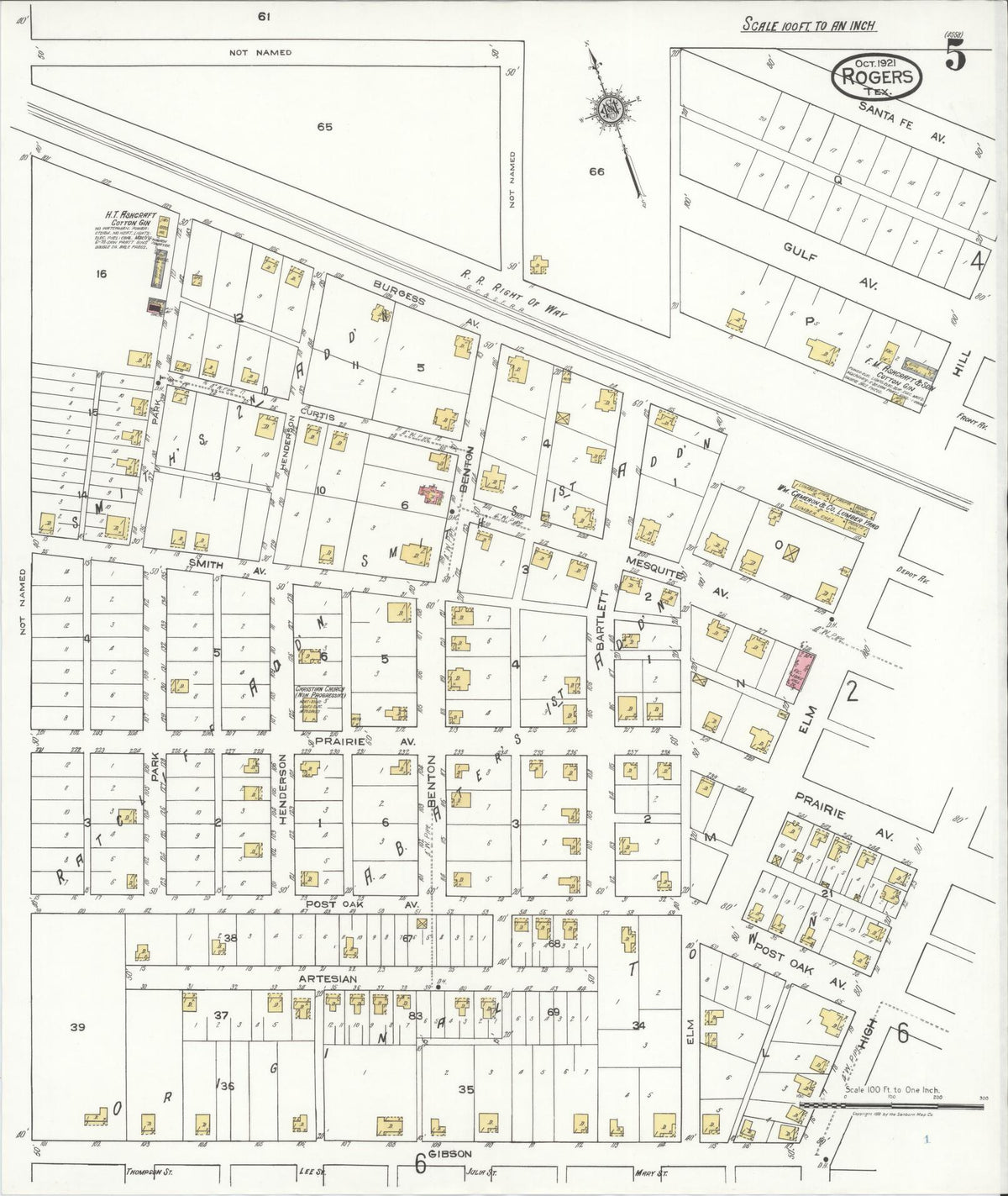 Sanborn Fire Insurance Map from Rogers, Bell County, Texas (1921), Sheet #0005 - Complete Map Set gallery image, historic Sanborn map, vintage wall art, Texas Texas
