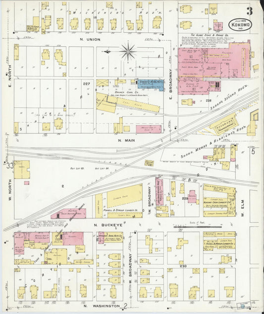 Sanborn Fire Insurance Map from Kokomo, Howard County, Indiana (1909), Sheet #0003 - Historic Sanborn Fire Insurance Map Print, vintage old map wall art, antique decor, genealogy gift, Indiana Indiana map