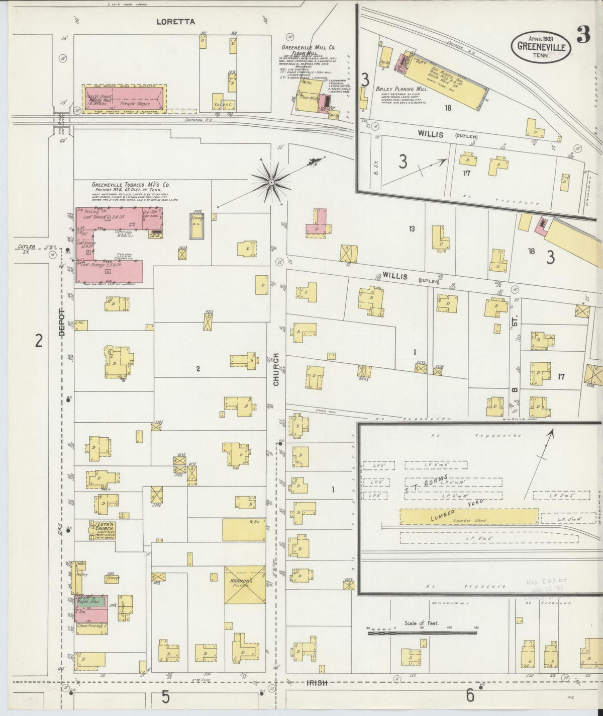 Sanborn Fire Insurance Map from Greeneville, Greene County, Tennessee (1903), Sheet #0003 - Historic Sanborn Fire Insurance Map Print, vintage old map wall art, antique decor, genealogy gift, Tennessee Tennessee map