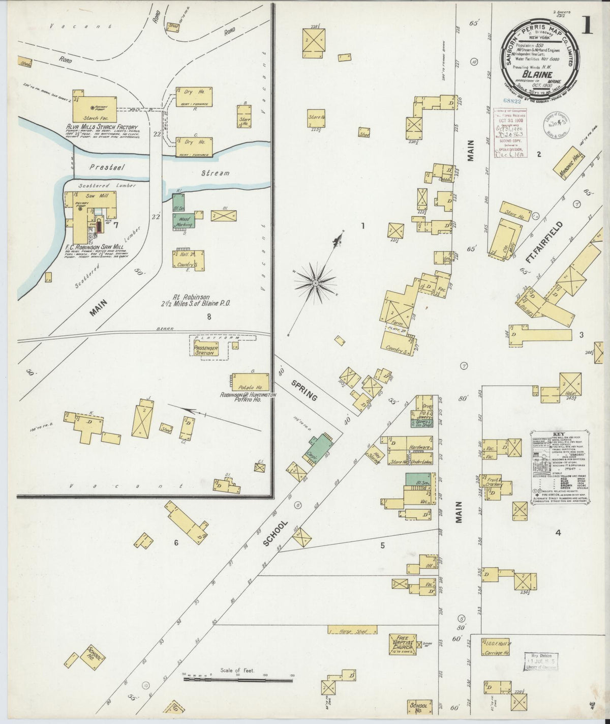 Sanborn Fire Insurance Map from Blaine, Aroostook County, Maine (1900), Sheet #0001 - Complete Map Set gallery image, historic Sanborn map, vintage wall art, Maine Maine