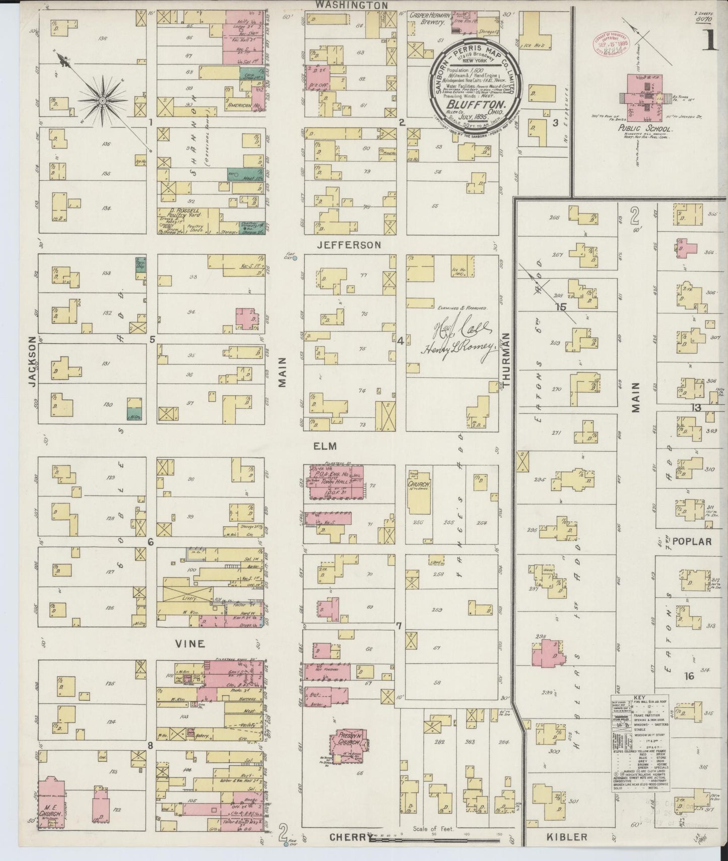 Sanborn Fire Insurance Map from Bluffton, Allen County, Ohio (1895), Sheet #0001 - Historic Sanborn Fire Insurance Map Print, vintage old map wall art, antique decor, genealogy gift, Ohio Ohio map