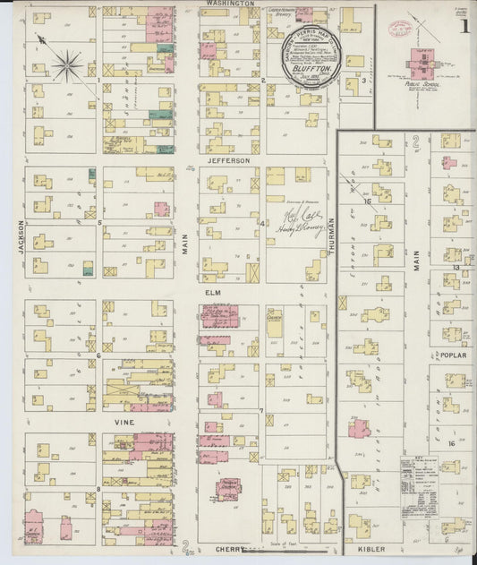 Sanborn Fire Insurance Map from Bluffton, Allen County, Ohio (1895), Sheet #0001 - Historic Sanborn Fire Insurance Map Print, vintage old map wall art, antique decor, genealogy gift, Ohio Ohio map