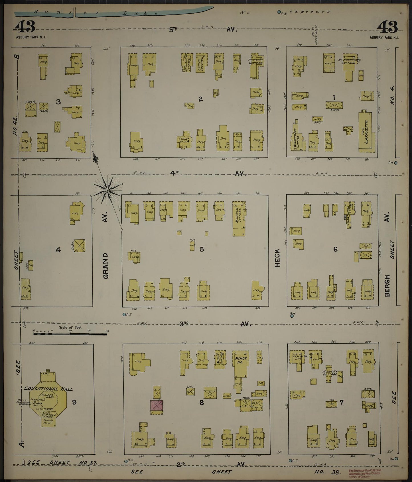 Sanborn Fire Insurance Map from New Jersey Coast, New Jersey Coast, New Jersey (1890), Sheet #0043 - Historic Sanborn Fire Insurance Map Print, vintage old map wall art, antique decor, genealogy gift, New Jersey Coast New Jersey map