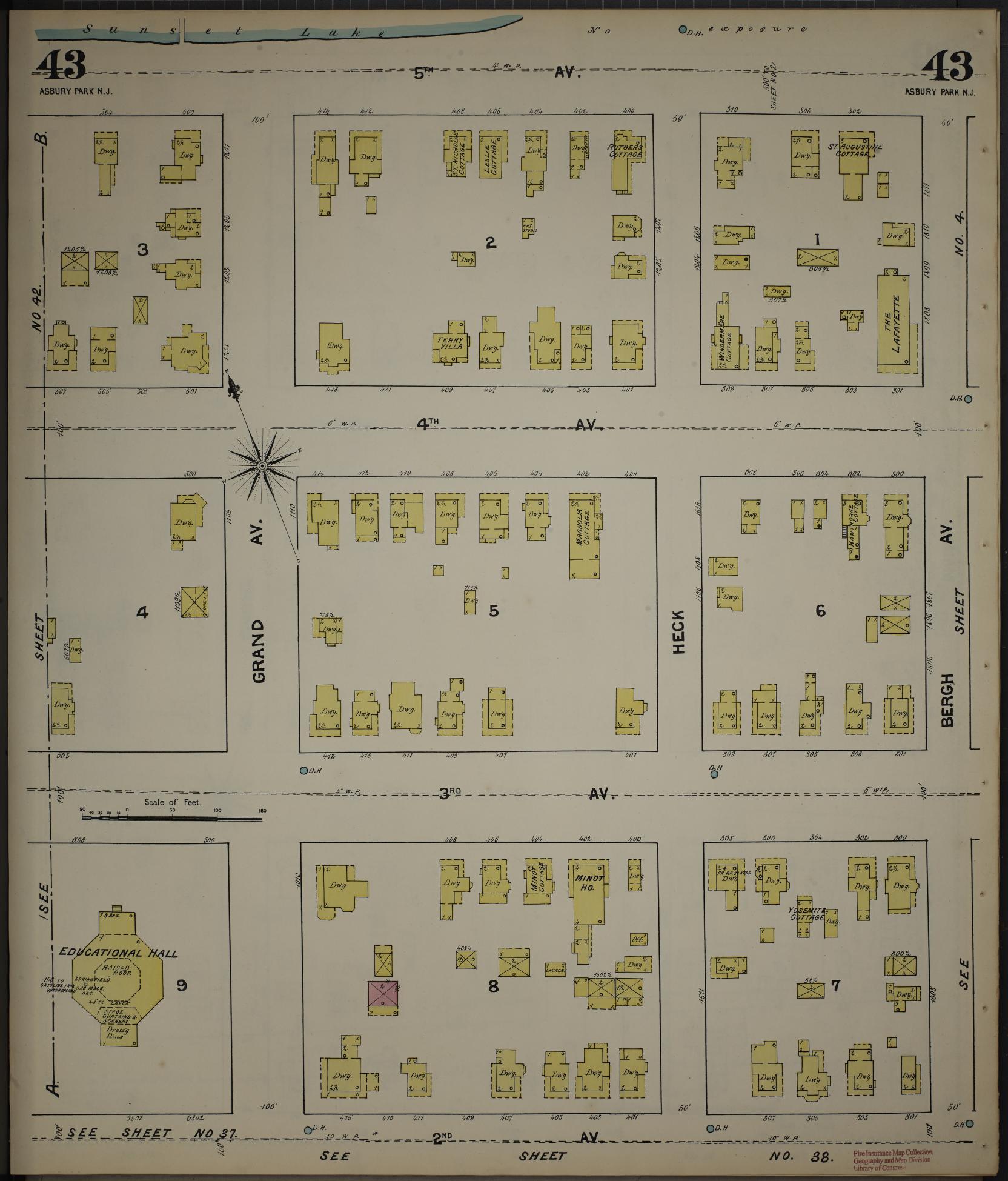 Sanborn Fire Insurance Map from New Jersey Coast, New Jersey Coast, New Jersey (1890), Sheet #0043 - Historic Sanborn Fire Insurance Map Print, vintage old map wall art, antique decor, genealogy gift, New Jersey Coast New Jersey map