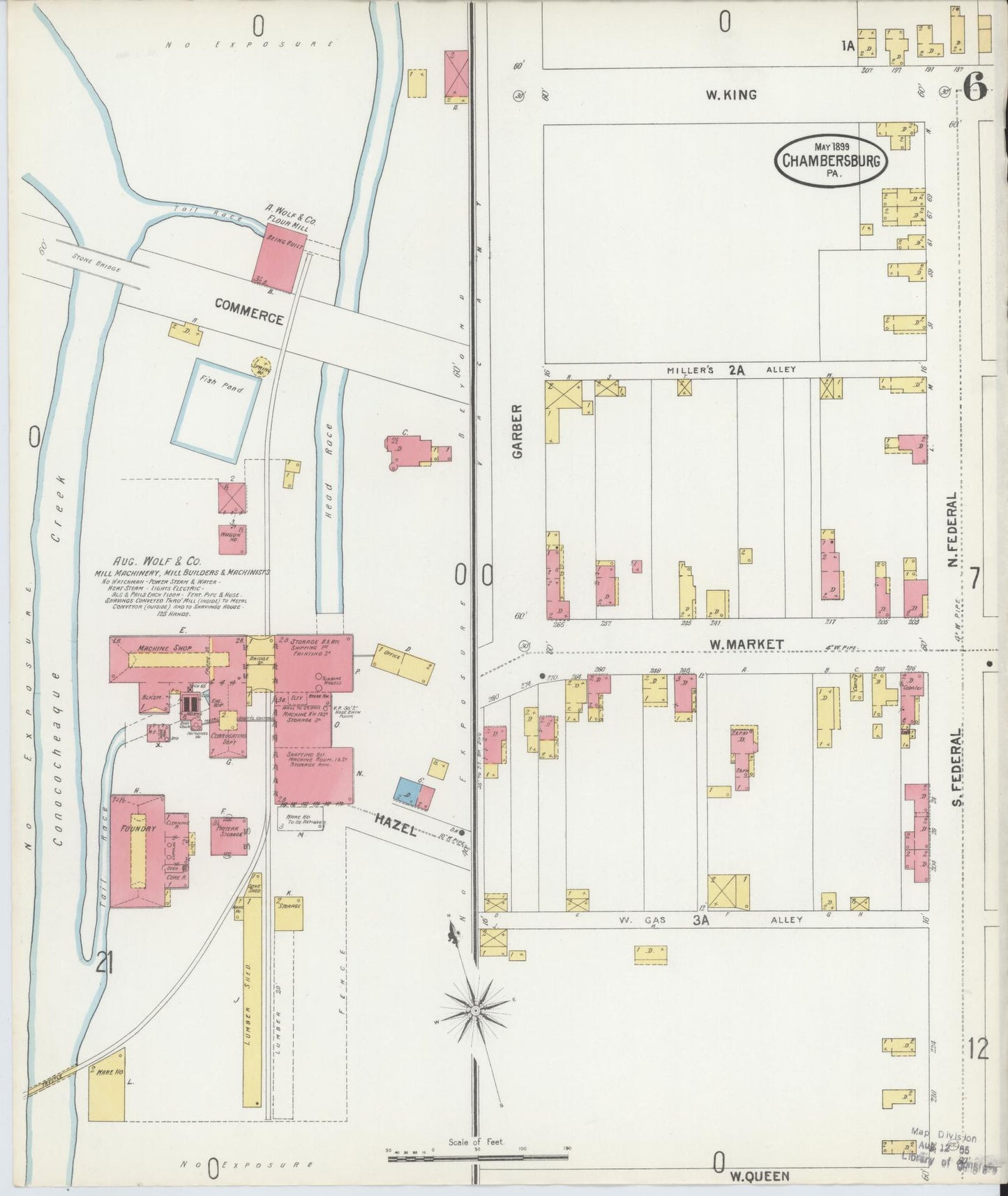 Sanborn Fire Insurance Map from Chambersburg, Franklin County, Pennsylvania (1899), Sheet #0006 - Historic Sanborn Fire Insurance Map Print, vintage old map wall art, antique decor, genealogy gift, Pennsylvania Pennsylvania map