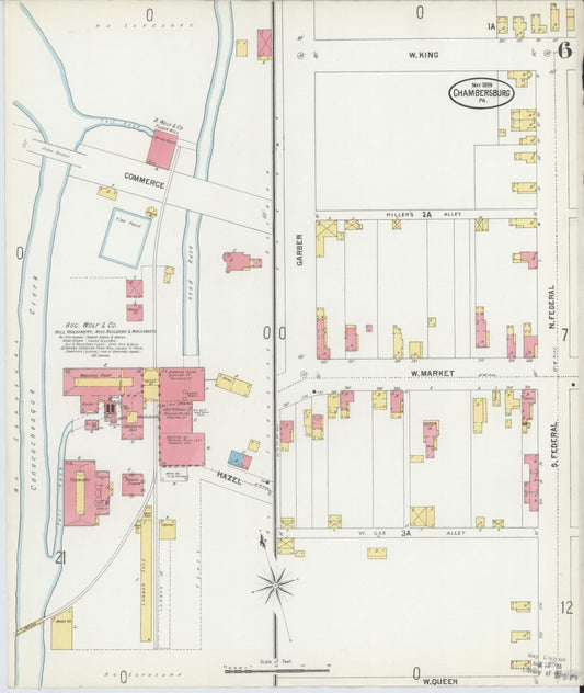 Sanborn Fire Insurance Map from Chambersburg, Franklin County, Pennsylvania (1899), Sheet #0006 - Historic Sanborn Fire Insurance Map Print, vintage old map wall art, antique decor, genealogy gift, Pennsylvania Pennsylvania map
