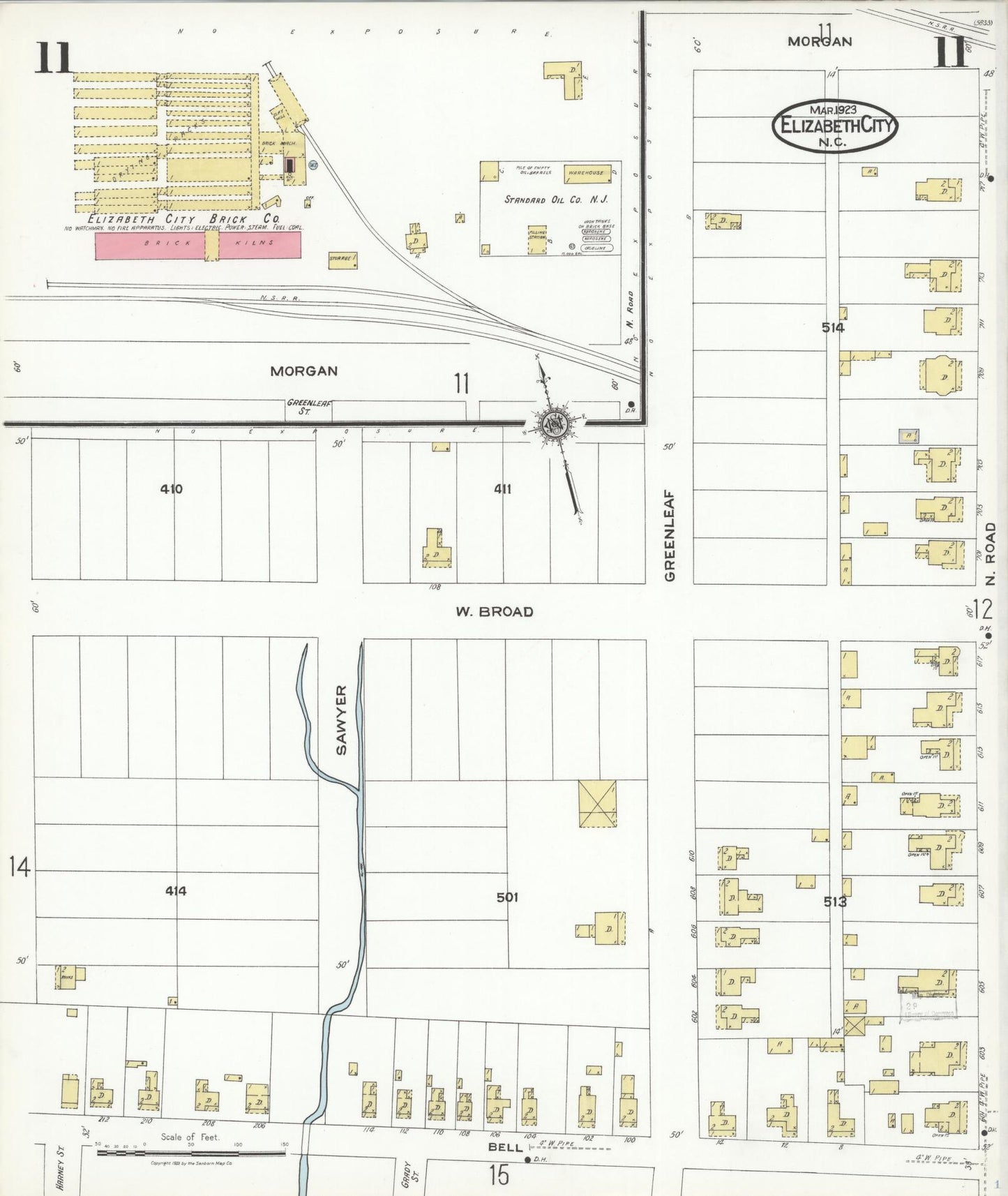 Sanborn Fire Insurance Map from Elizabeth City, Pasquotank County, North Carolina (1923), Sheet #0011 - Complete Map Set gallery image, historic Sanborn map, vintage wall art, North Carolina North Carolina