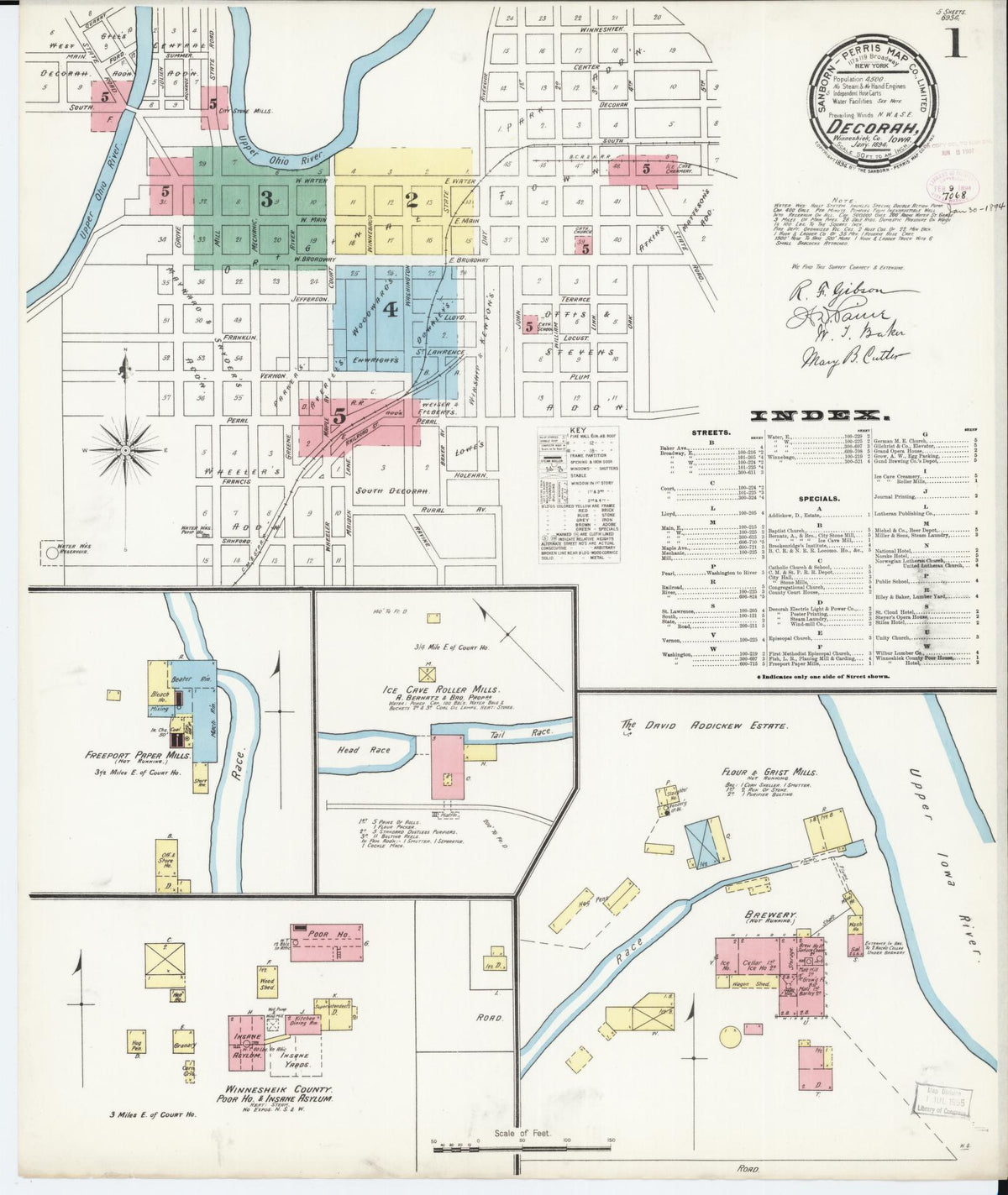 Sanborn Fire Insurance Map from Decorah, Winneshiek County, Iowa (1894), Sheet #0001 - Historic Sanborn Fire Insurance Map Print
