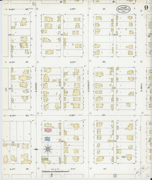 Sanborn Fire Insurance Map from Beatrice, Gage County, Nebraska (1906), Sheet #0009 - Historic Sanborn Fire Insurance Map Print, vintage old map wall art, antique decor, genealogy gift, Nebraska Nebraska map