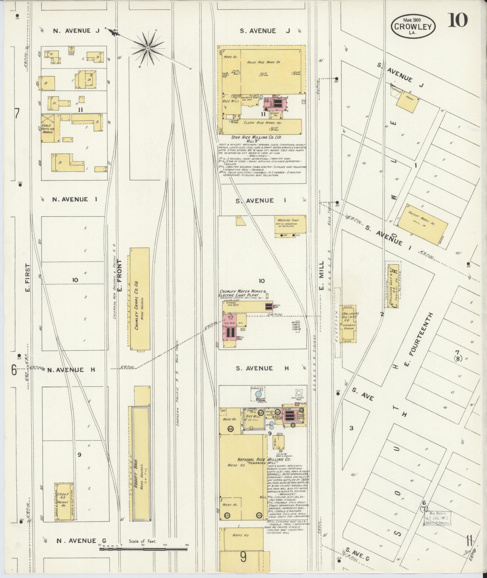 Sanborn Fire Insurance Map from Crowley, Acadia Parish, Louisiana (1909), Sheet #0010 - Complete Map Set gallery image, historic Sanborn map, vintage wall art, Louisiana Louisiana
