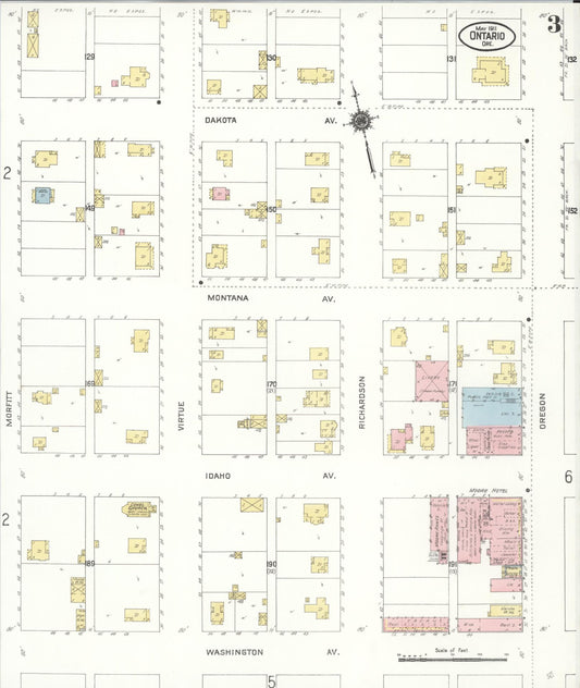 Sanborn Fire Insurance Map from Ontario, Malheur County, Oregon (1911), Sheet #0003 - Historic Sanborn Fire Insurance Map Print, vintage old map wall art, antique decor, genealogy gift, Oregon Oregon map