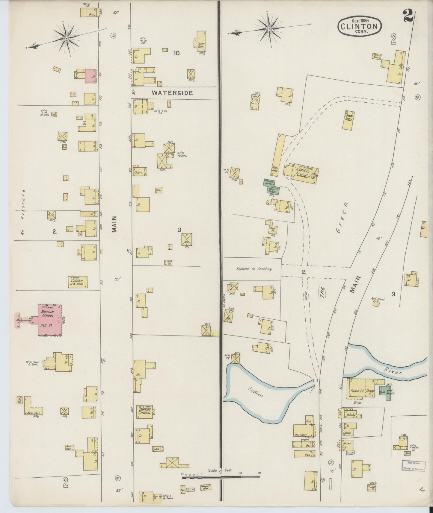 Sanborn Fire Insurance Map from Clinton, Middlesex County, Connecticut (1895), Sheet #0002 - Historic Sanborn Fire Insurance Map Print, vintage old map wall art, antique decor, genealogy gift, Connecticut Connecticut map