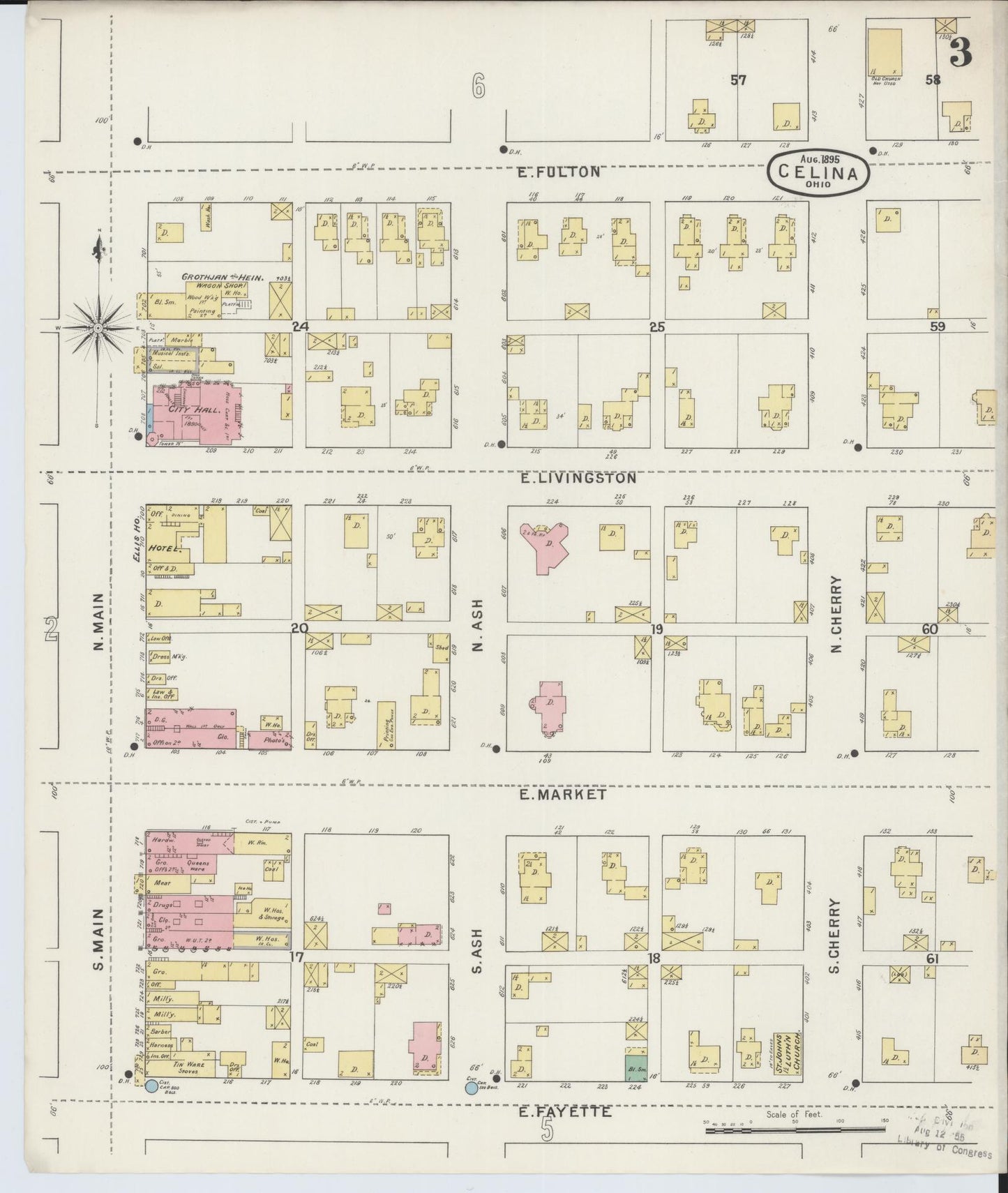 Sanborn Fire Insurance Map from Celina, Mercer County, Ohio (1895), Sheet #0003 - Complete Map Set gallery image, historic Sanborn map, vintage wall art, Ohio Ohio