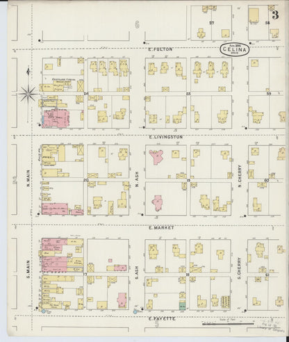 Sanborn Fire Insurance Map from Celina, Mercer County, Ohio (1895), Sheet #0003 - Complete Map Set gallery image, historic Sanborn map, vintage wall art, Ohio Ohio