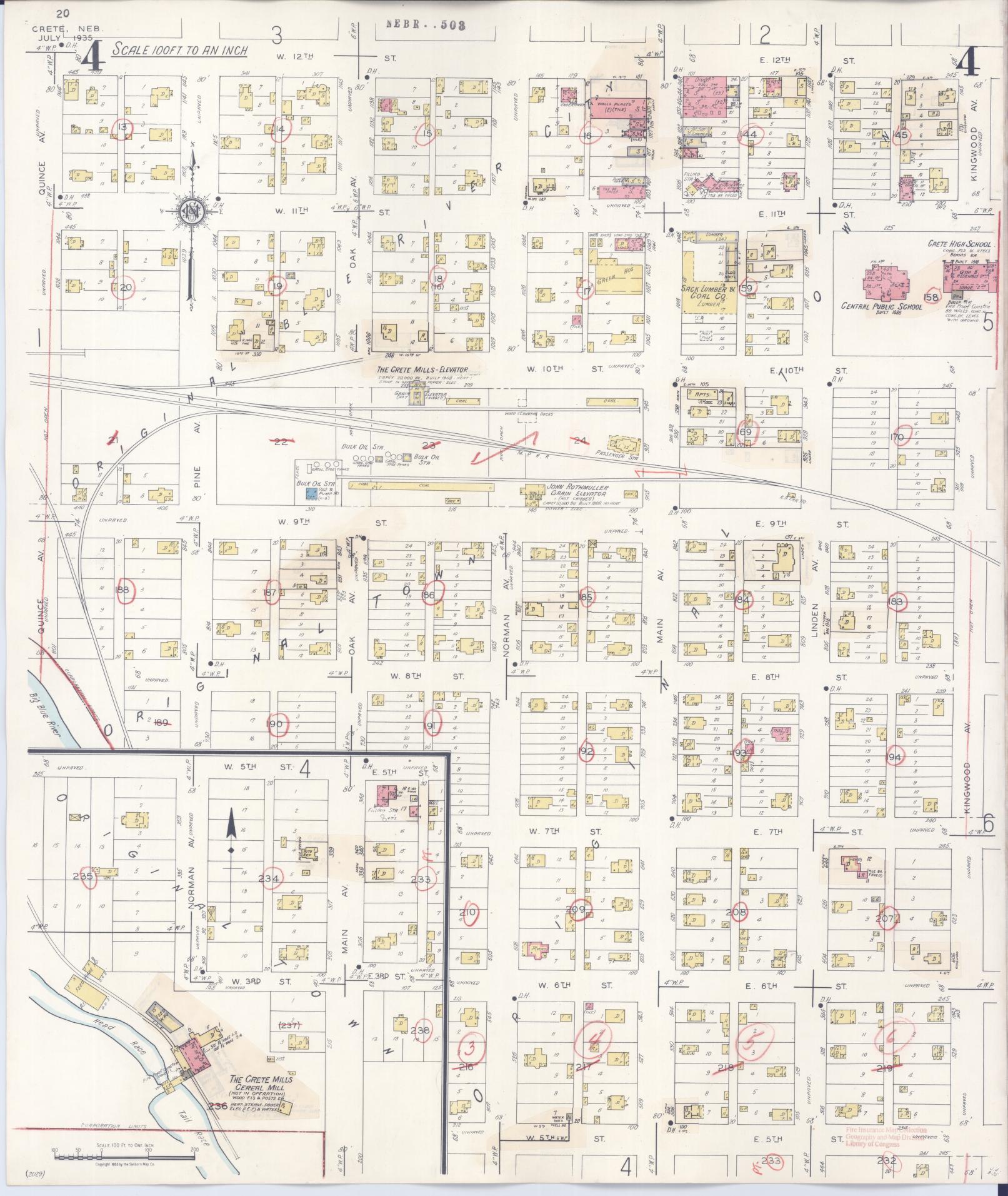 Sanborn Fire Insurance Map from Crete, Saline County, Nebraska (1942), Sheet #0004 - Complete Map Set gallery image, historic Sanborn map, vintage wall art, Nebraska Nebraska