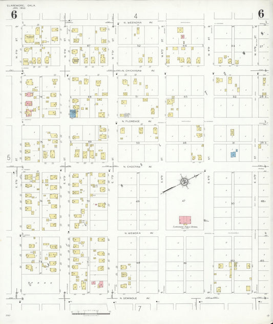 Sanborn Fire Insurance Map from Claremore, Rogers County, Oklahoma (1933), Sheet #0006 - Historic Sanborn Fire Insurance Map Print, vintage old map wall art, antique decor, genealogy gift, Oklahoma Oklahoma map