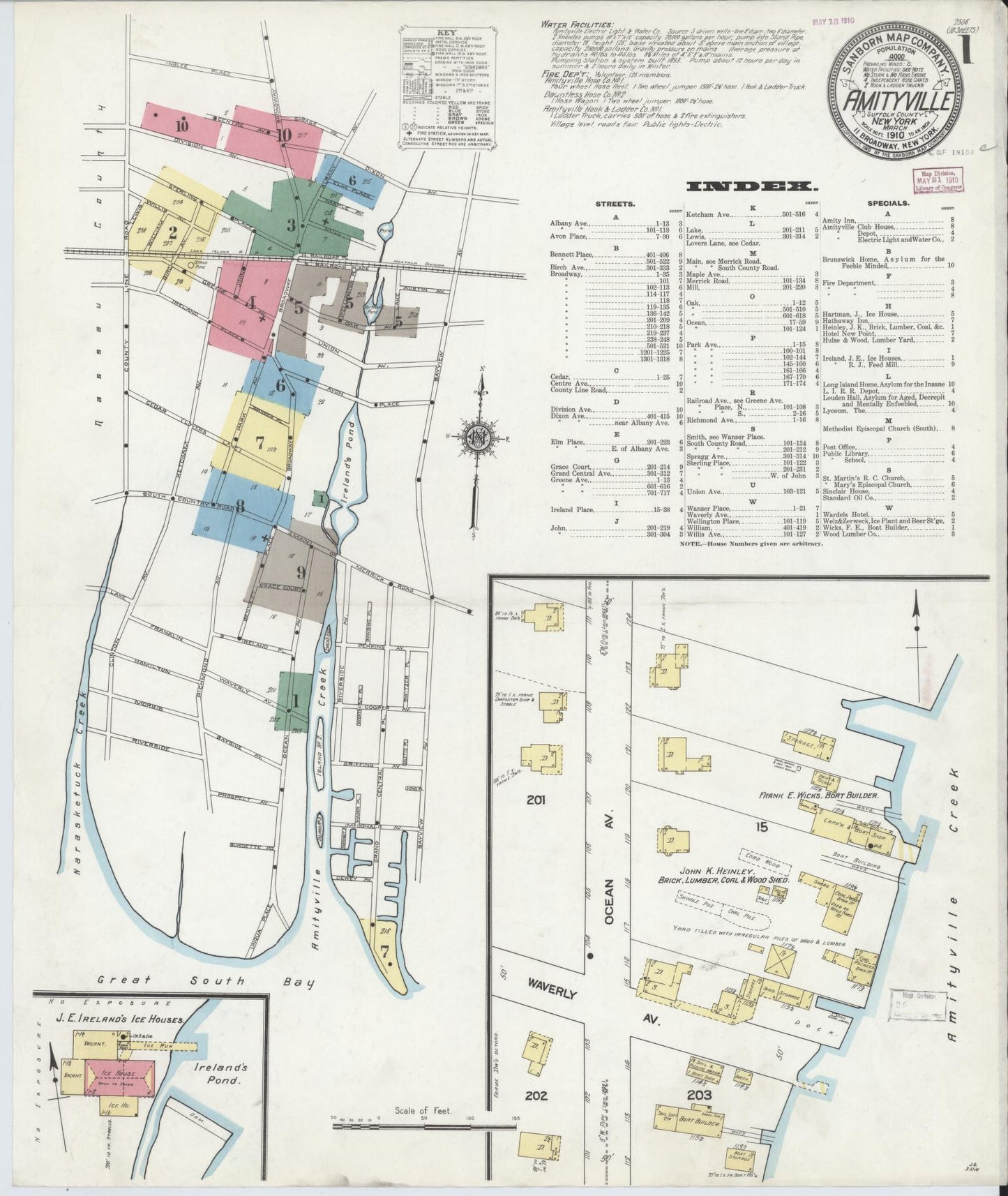 Sanborn Fire Insurance Map from Amityville, Suffolk County, New York. (1910) – Historic Sanborn Fire Insurance Map Print